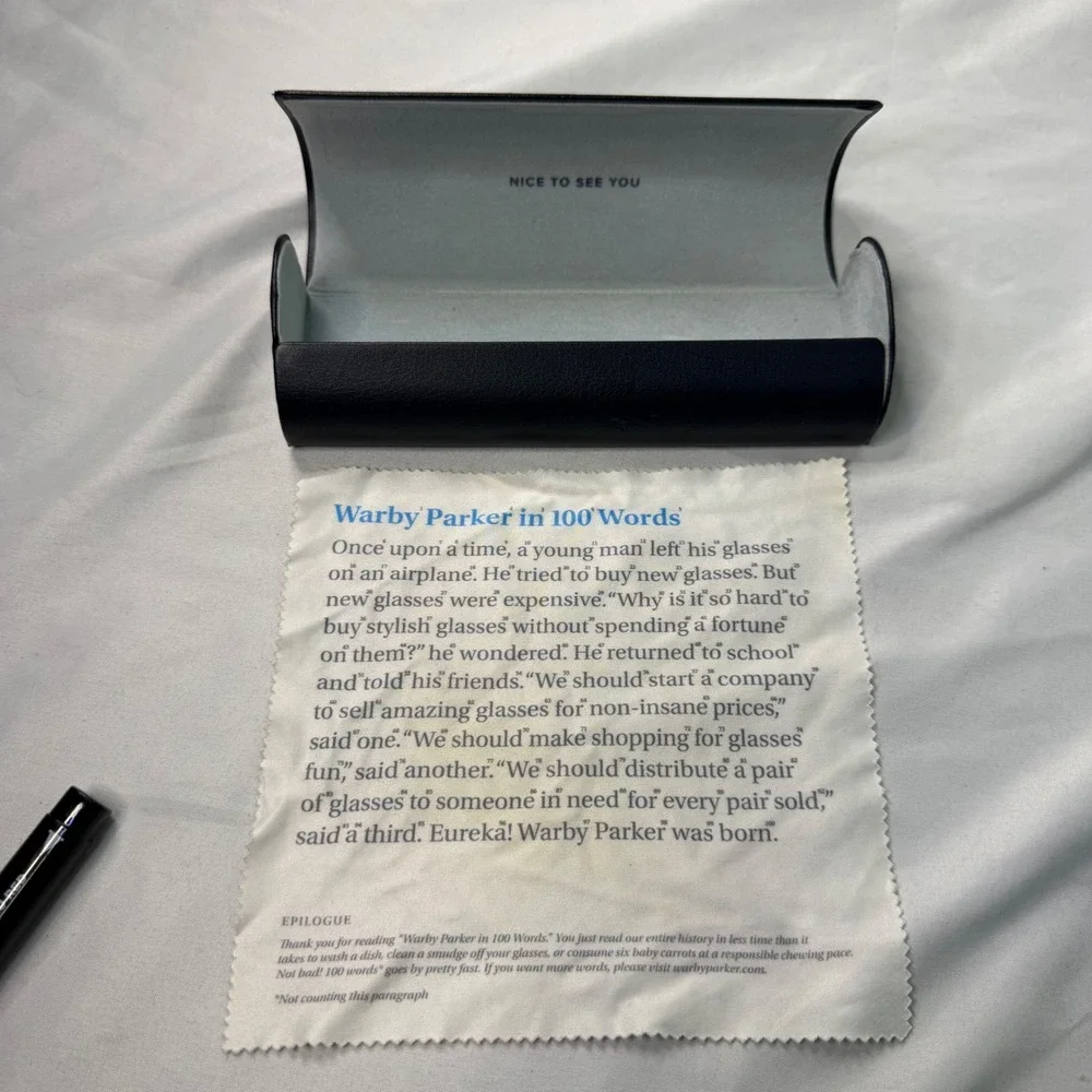 Warby Parker Navy Blue Hard Shell Eyeglass Case with Cleaning Cloth